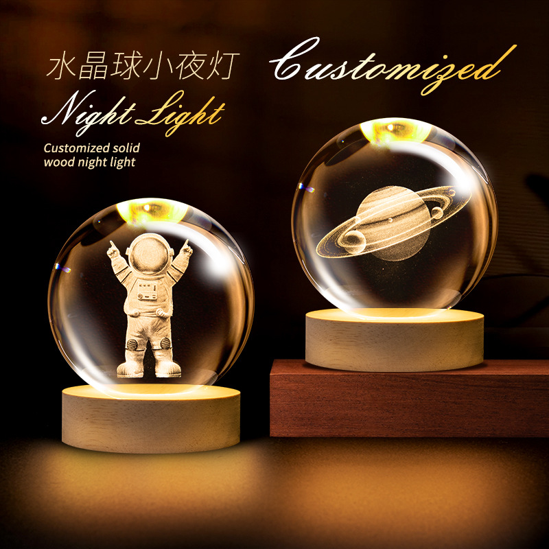跨境水晶球小夜灯创意氛围星球床头灯水晶桌面摆件学生礼物纪念品
