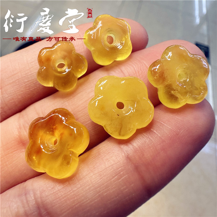 俄料天然蜜蜡隔珠雕刻件水晶菩提文玩diy配饰男女小滴溜蜜蜡配珠