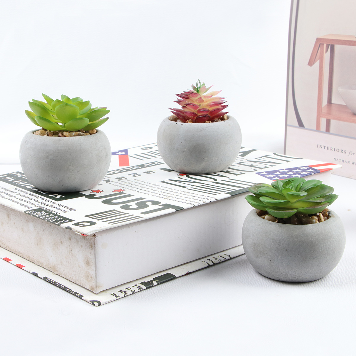 Wholesale cross-border artificial green plant sets, indoor home decoration, succulent cement potted plants, DIY plants, plant craftsmanship details Picture