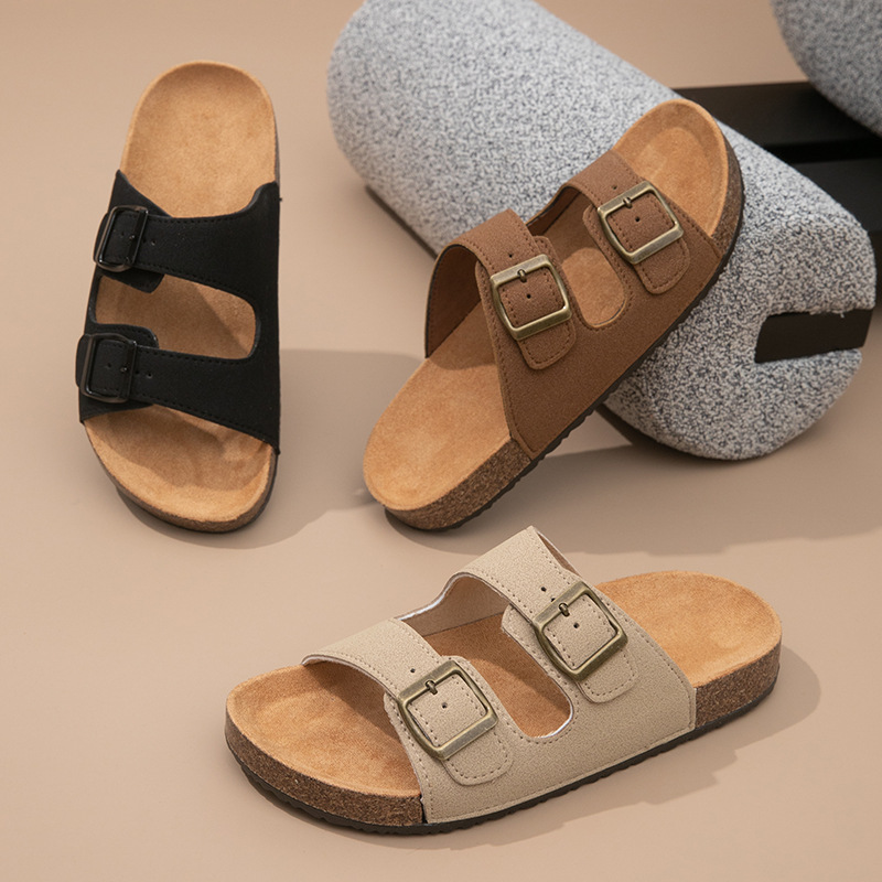 New summer cross-border pvc buckle leather sandals, Boken flat sandals, women's half slippers, thick-soled outerwear details Picture