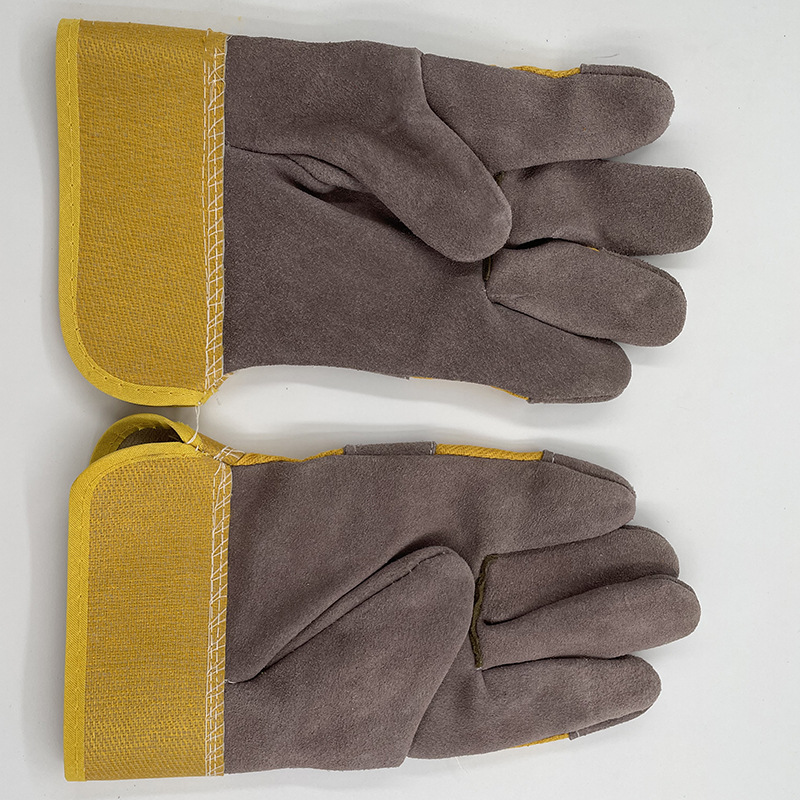 电焊户外作业牛皮耐磨焊工防火防护黄布咖啡电焊手套手套