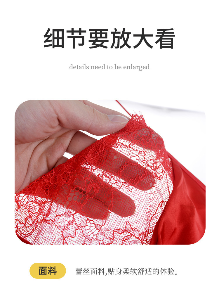 欧美绑带性感睡裙女紧身镂空弹力缎睡衣制服蕾丝花边网纱睡裙详情11