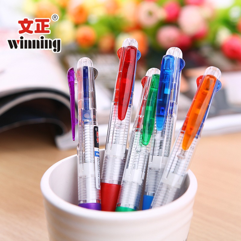 Wen Zheng 2020 Three Color Press Oil Ballpoint Pen Creative Transparent Student Ballpoint Pen Business Office Oil Pen Application Scenario
