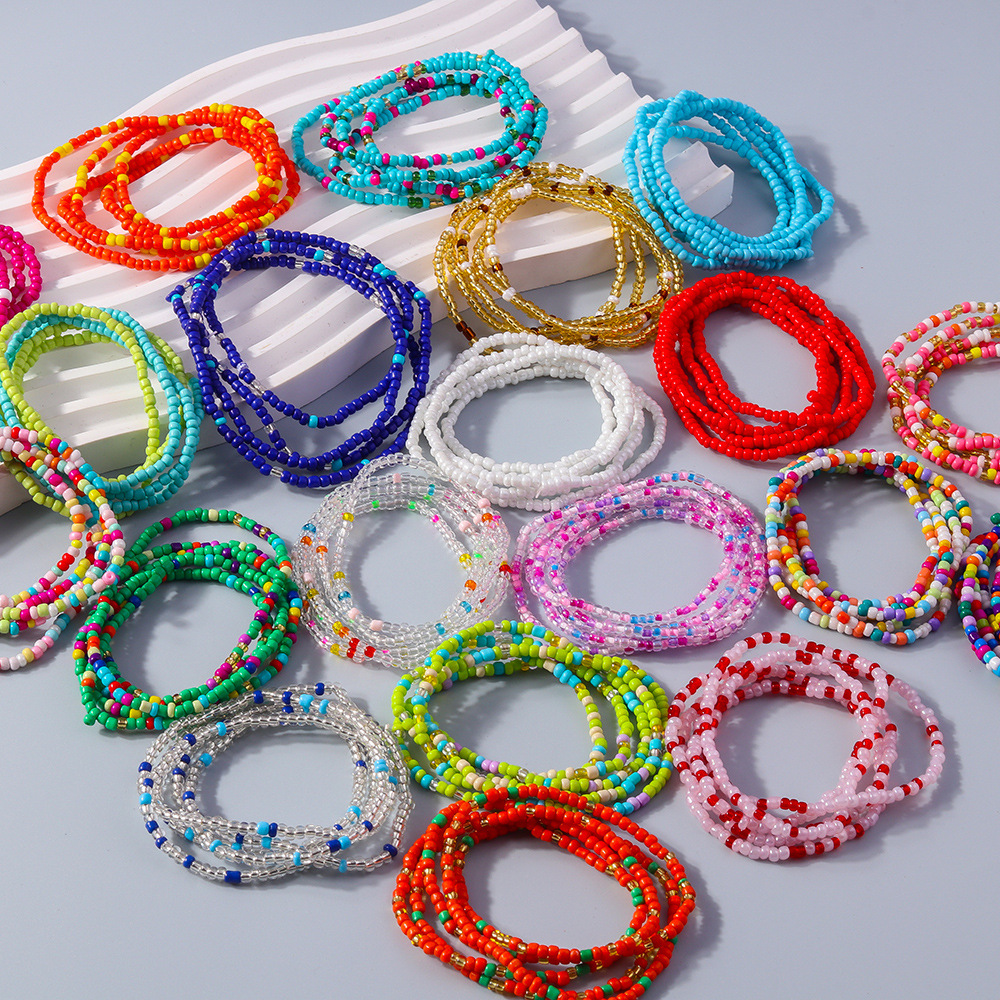 Europe And The United States Foreign Trade Explosive Cross-Border Hot Jewelry Bohemian Wind Rice Bead Bracelet Long Bracelet Simple Handmade Elastic Line Beaded Single Rice Bead Bracelet Couple Gift Jewelry Manufacturers Wholesale
