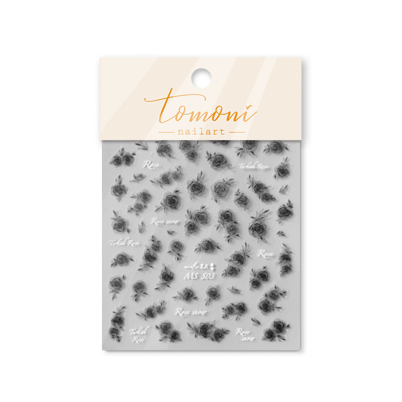 tomoni thin and tough black and white rose nail stickers, must-have collaboration edition, high-end Japanese nail stickers with adhesive backing Item Picture