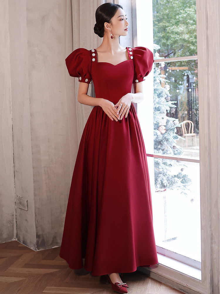 2022年敬酒服新娘红色礼服结婚在逃公主回门订婚蓬蓬裙女法式喜服