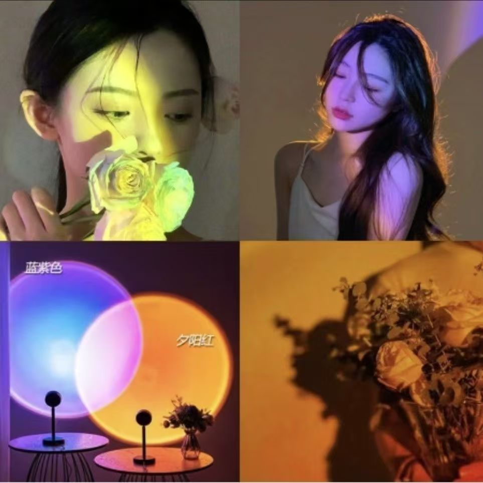 Seven-color sunset light, sunset light atmosphere, ins appearance, horizontal bedroom voice, sunset light, photo complementary color, artistic projection light Specification image