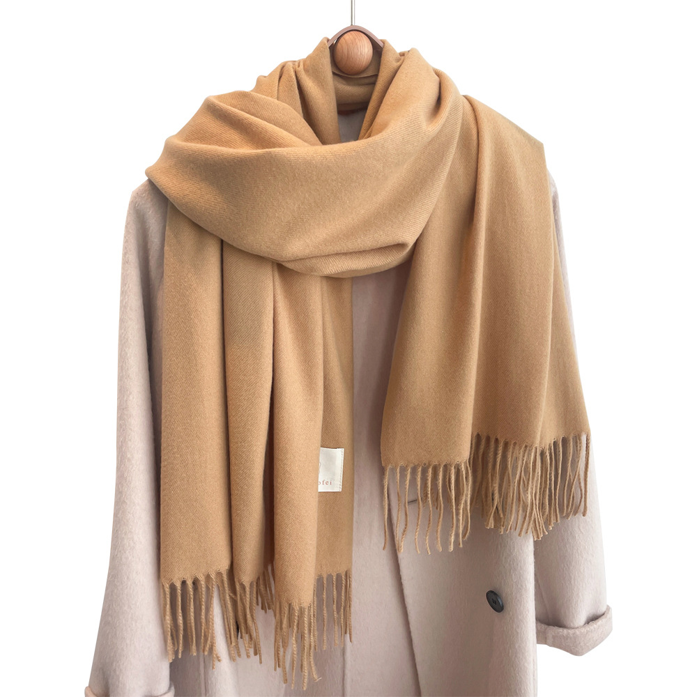 2024 New student candy solid color scarf for women, warm in autumn and winter, cashmere feel shawl, Korean camel-colored scarf Item Picture