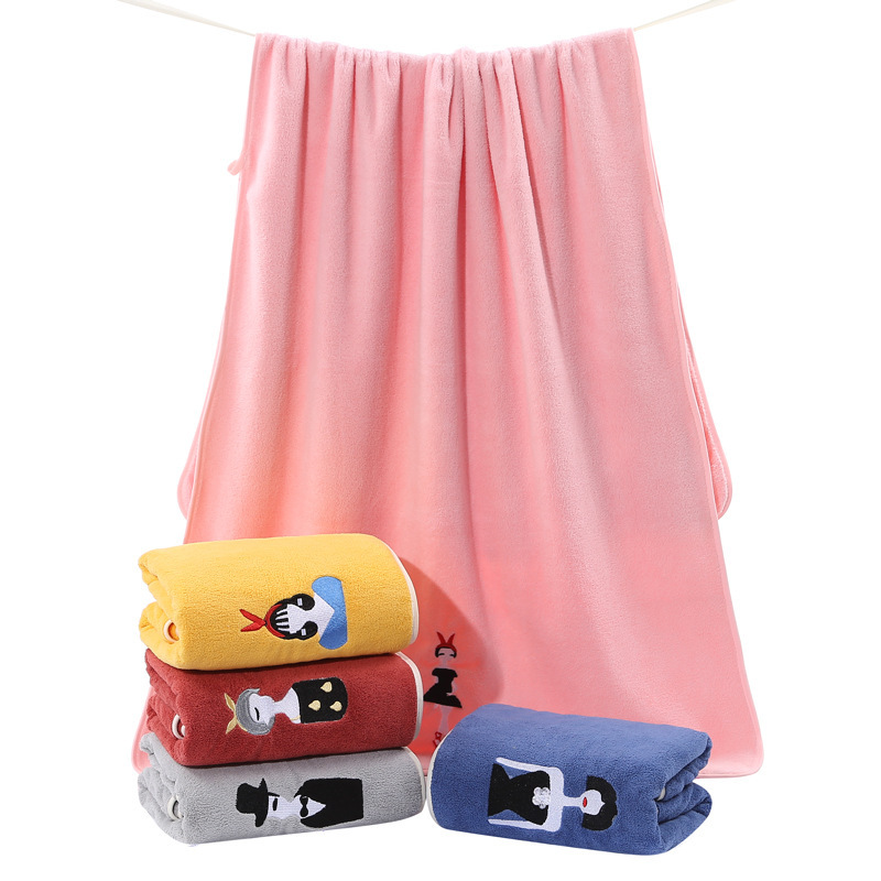 【LOVELY HOME】【 Hold Jia 】 Embroidered coral velvet bath towel 70*140 thickened absorbent skin soft gift non-shedding household towel Item Picture