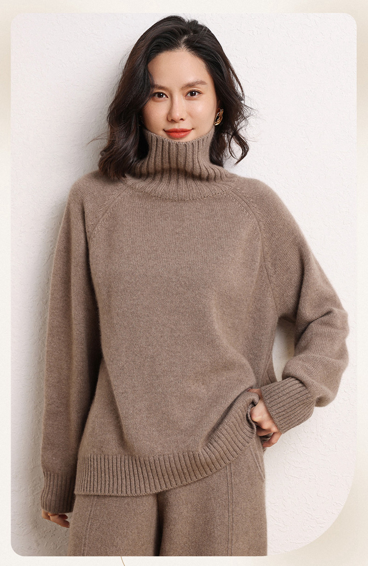 Wholesale cashmere sweaters for women with high collars, 100% pure cashmere, new autumn and winter three-ply thickened loose knitted base sweater pic 15