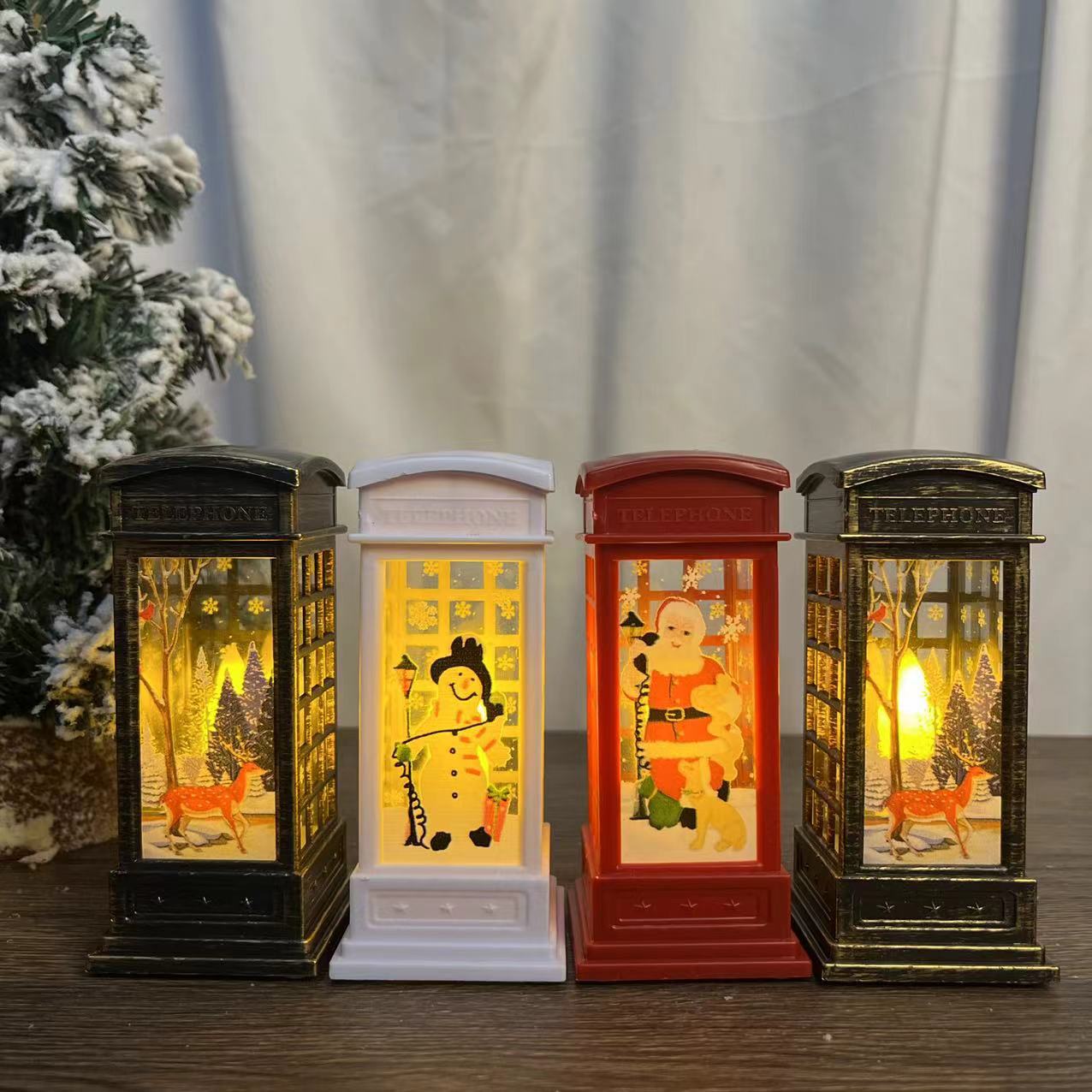 Christmas Wind Light New Decorative Items Small Wind Light Tabletop Decoration Christmas Decorations Retro Phone Box