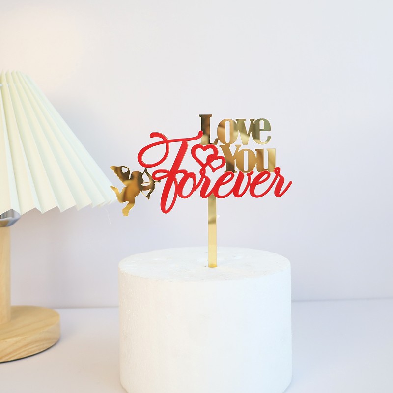 Copyright Cross-Border Valentine's Day Acrylic Cake Decoration Love Happy Valentine's Day Acrylic Cake Plate Plug-In Application Scenario