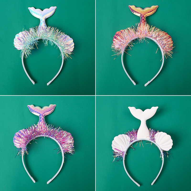 Mermaid hair bands, European and American children's party hair accessories, princess fish pattern mermaid mesh, flower animal hair accessories details Picture