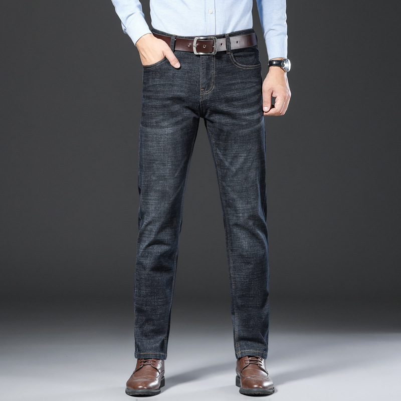 Men's spring and autumn jeans, middle-aged dad casual pants, warm badges, Korean version stretch straight-leg pants for men Application Scenario