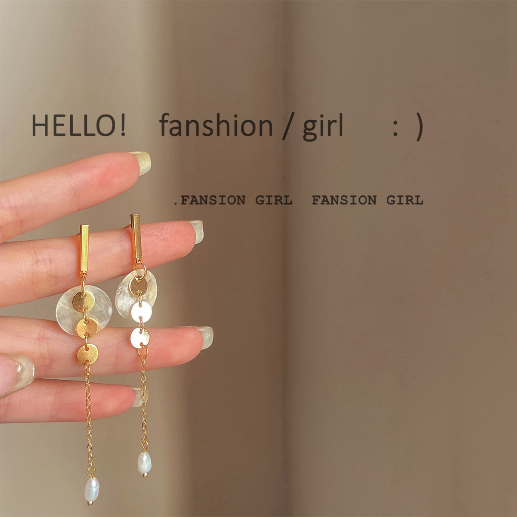 Freshwater pearl 925 silver needle plated with 14K, handcrafted design, long tassel earrings, feminine charm, Japanese and Korean ins earrings