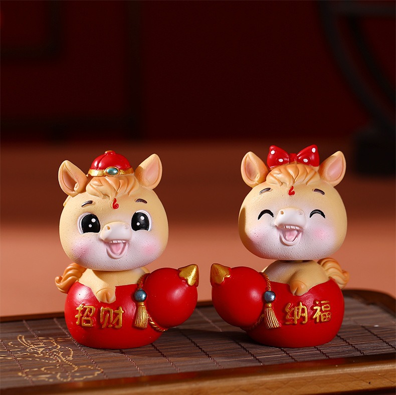 创意国潮马摇头摆件卡通公仔桌面装饰摆件新年年会车载摆件批发详情21