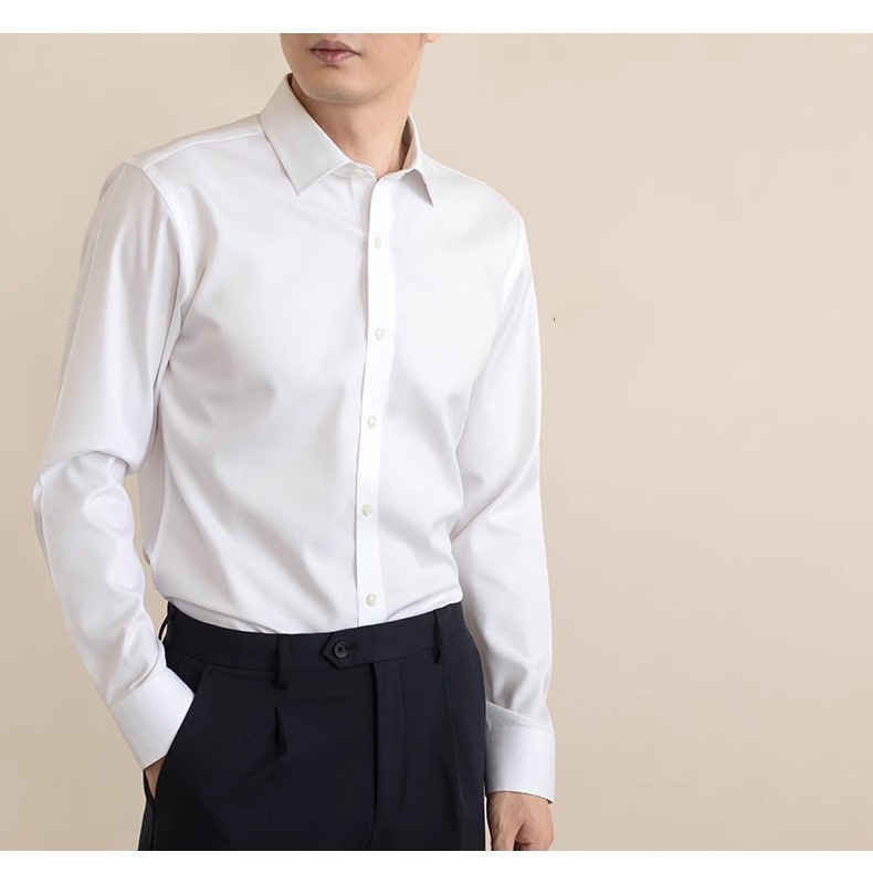 Spring and autumn men's shirts with embroidered logos, no ironing, anti-wrinkle, professional formal wear, commuting workwear, men's white shirts, men's Specification image