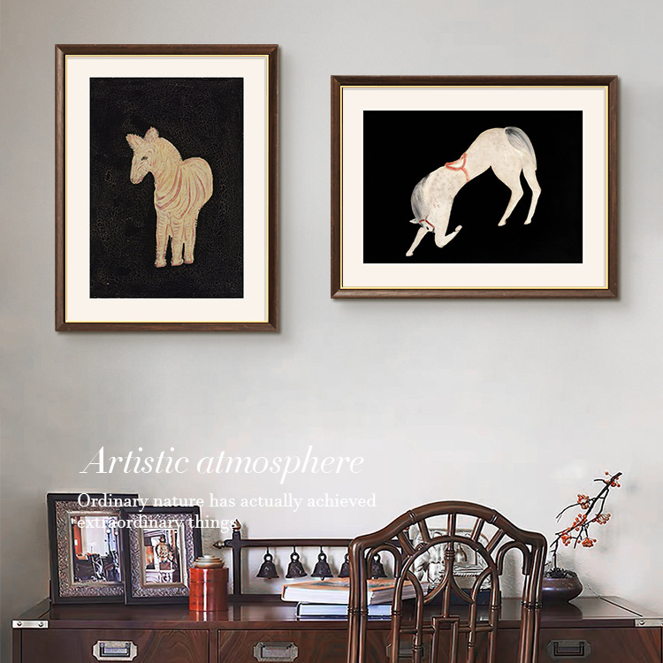 常玉小马装饰画法式复古中古风挂画餐厅客厅小众艺术壁画