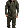 New foreign trade men's hooded fleece jumpsuit solid color block casual men's set jumpsuit pants Item Picture