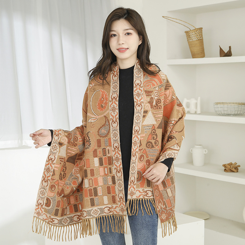 Imitation Cashmere Scarf Shawl Senior Sense Jacquard Scarf Female Autumn Winter Warm New National Wind Shawl Outside With Decoration details Picture