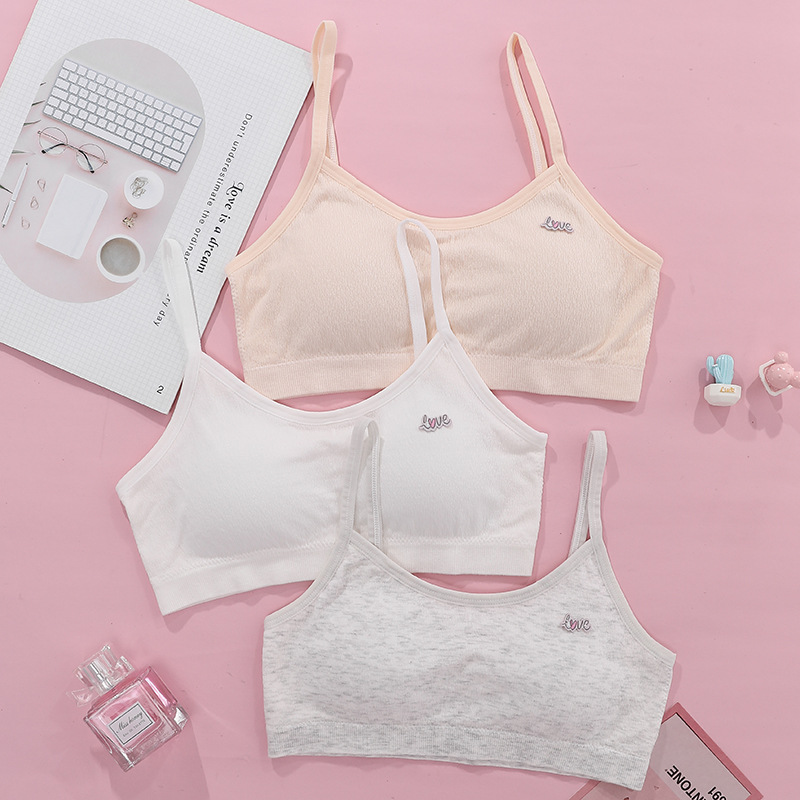 New girls vest thin strap thin cotton inner anti-slip fixed cup student bra Breathable comfortable underwear details Picture