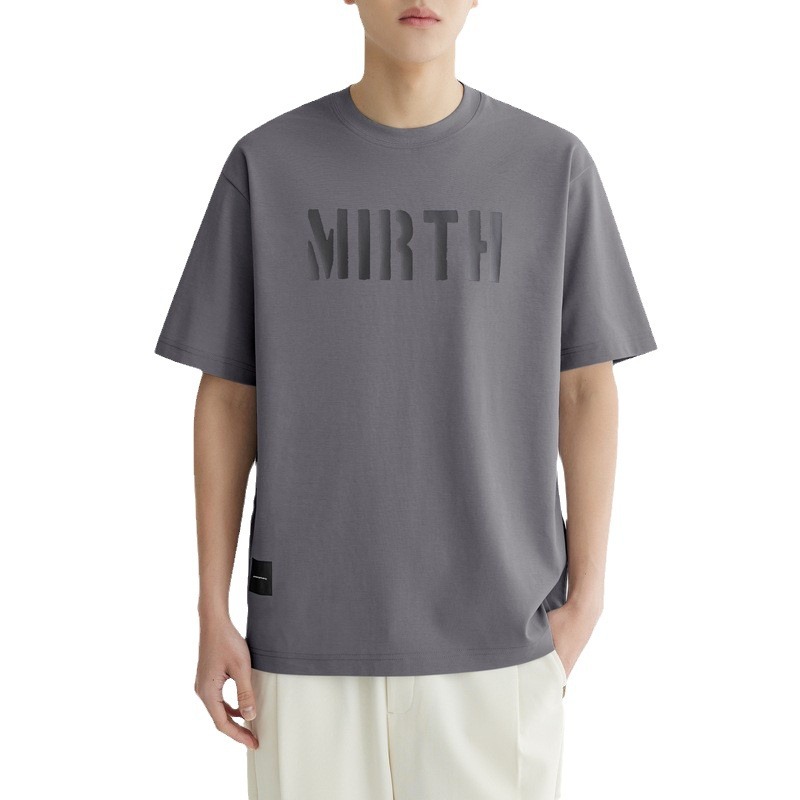 Quick-drying ice silk cotton simple letter print short-sleeved T-shirt for men 2024 summer slightly loose silk gloss half-sleeved T-shirt Item Picture