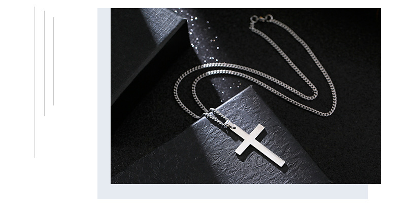 跨境不褪色光面十字架吊坠钛钢项链百搭简约不锈钢项坠男饰品批发详情11