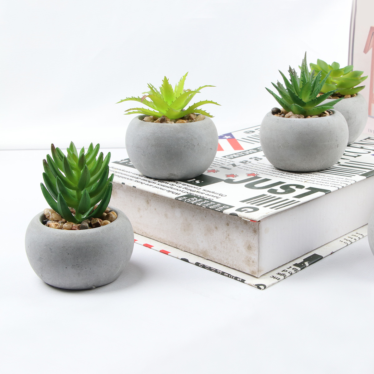 Wholesale cross-border artificial green plant sets, indoor home decoration, succulent cement potted plants, DIY plants, plant craftsmanship Specification image