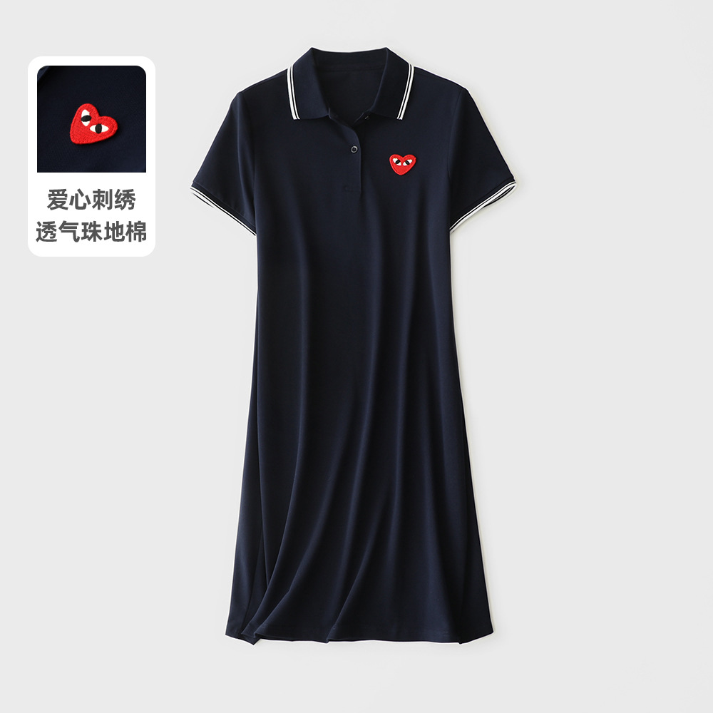 Joven enérgico minimalista viento alto slim corazón bordado cuentas tierra algodón Polo deportivo vestido mujer verano al por mayor