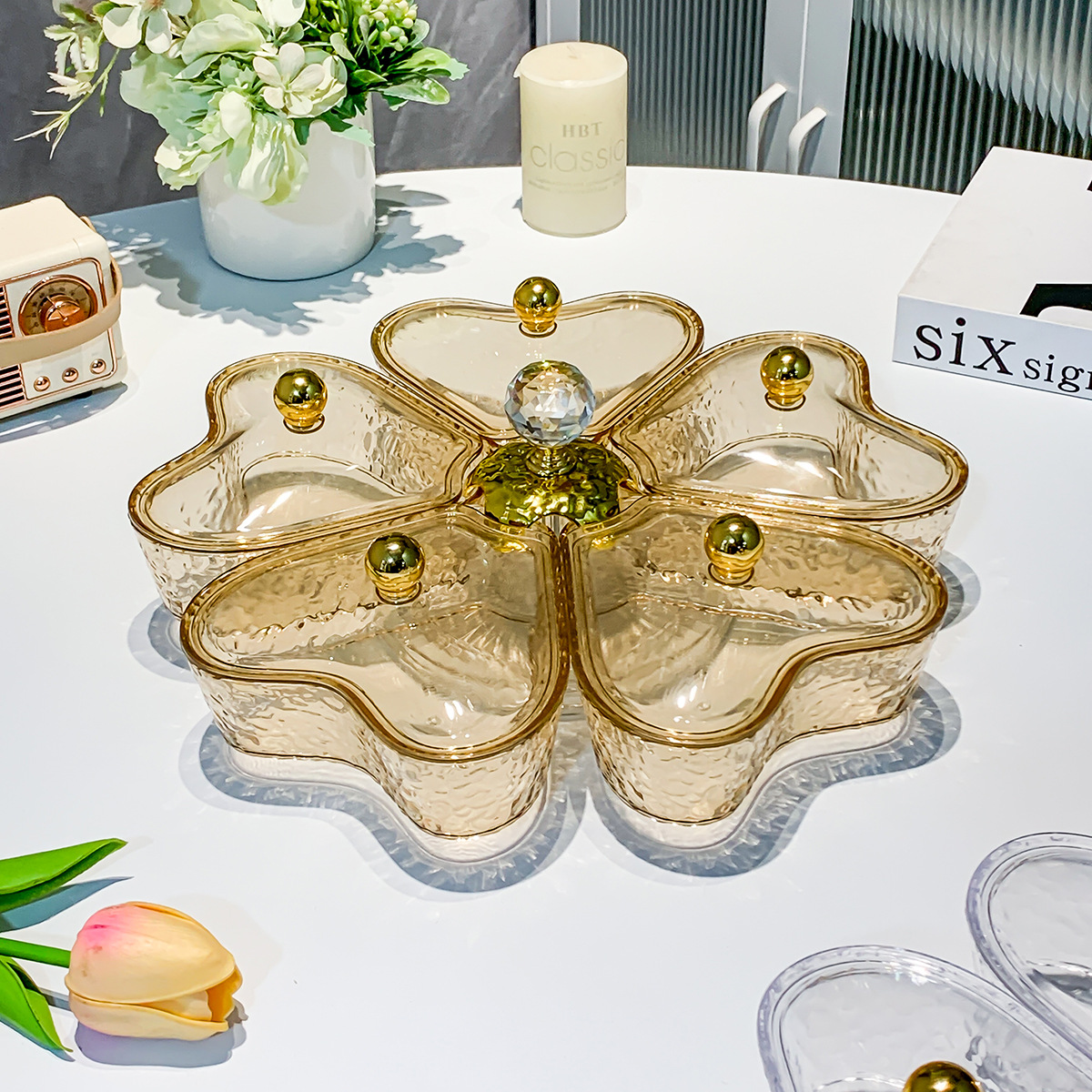 Melon Seed Tray Love Rotating Candy Box Dry Fruit Tray Home Living Room Table 2023 New Fruit Tray Snack Storage Tray Specification drawing