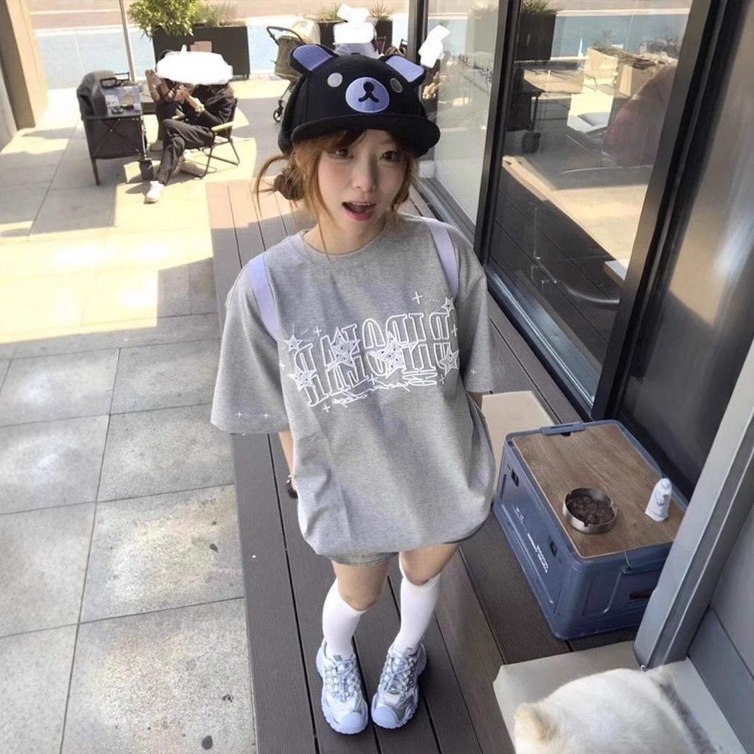 新品暗黑风宽松印花半袖体恤上衣服印花恤纯棉短袖T恤衫女潮t夏季