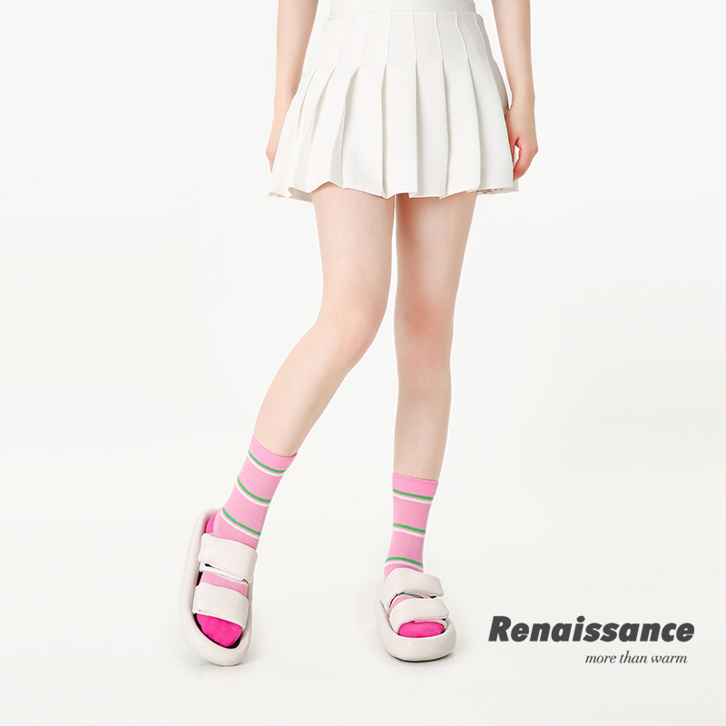Socks stall a generation of Renaissance original women's socks summer thin color matching striped socks mesh cotton boneless gift box sock women details Picture