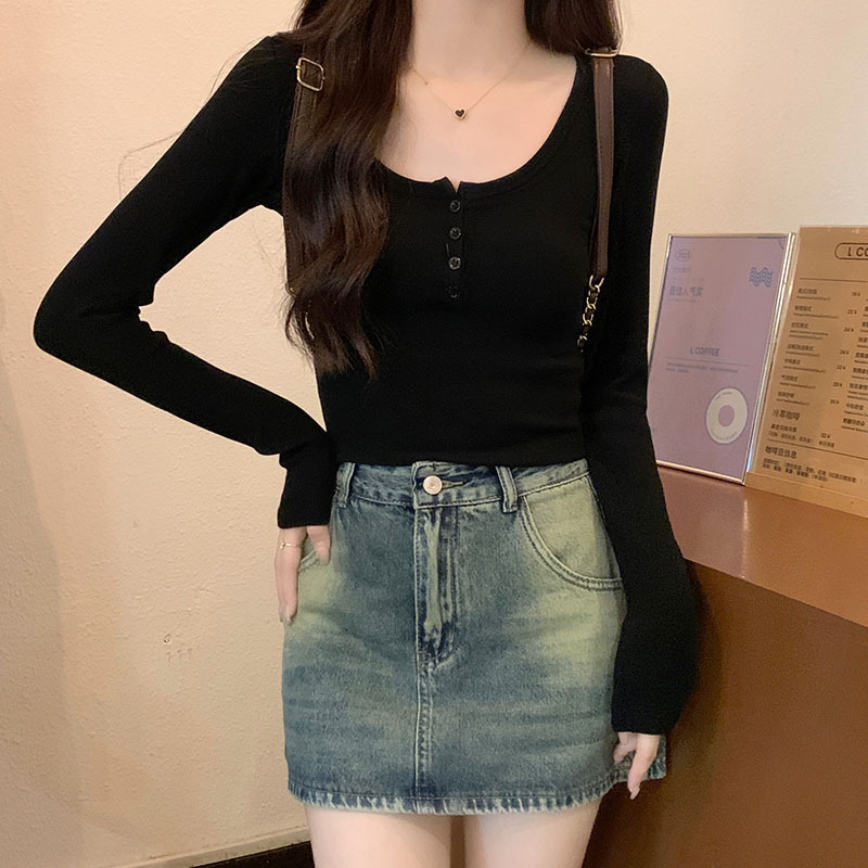 Long Sleeve T-Shirt Women U Tie Buckle Early Spring Design Sense Modal Thread Inside With Sexy Pure Desire Base Top details Picture
