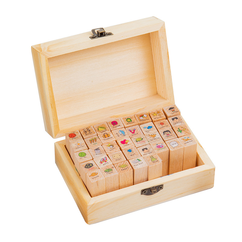 Creative Stationery Happy Life Wooden Box Diary Seal Ledger Album Diary Decoration Set 40 Pieces Item Picture