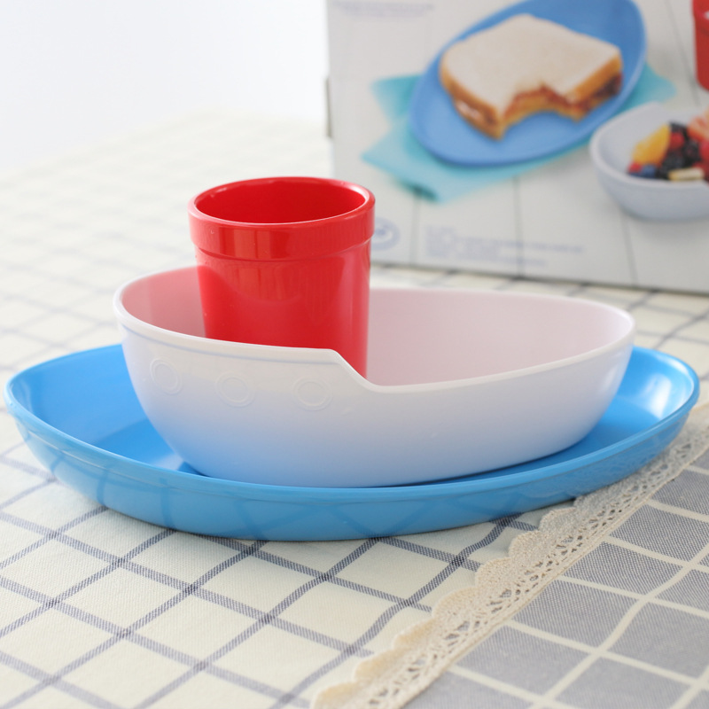 Custom children's tableware melamine imitation porcelain with milk cup three-piece breakfast plate plate creative baby tableware details Picture