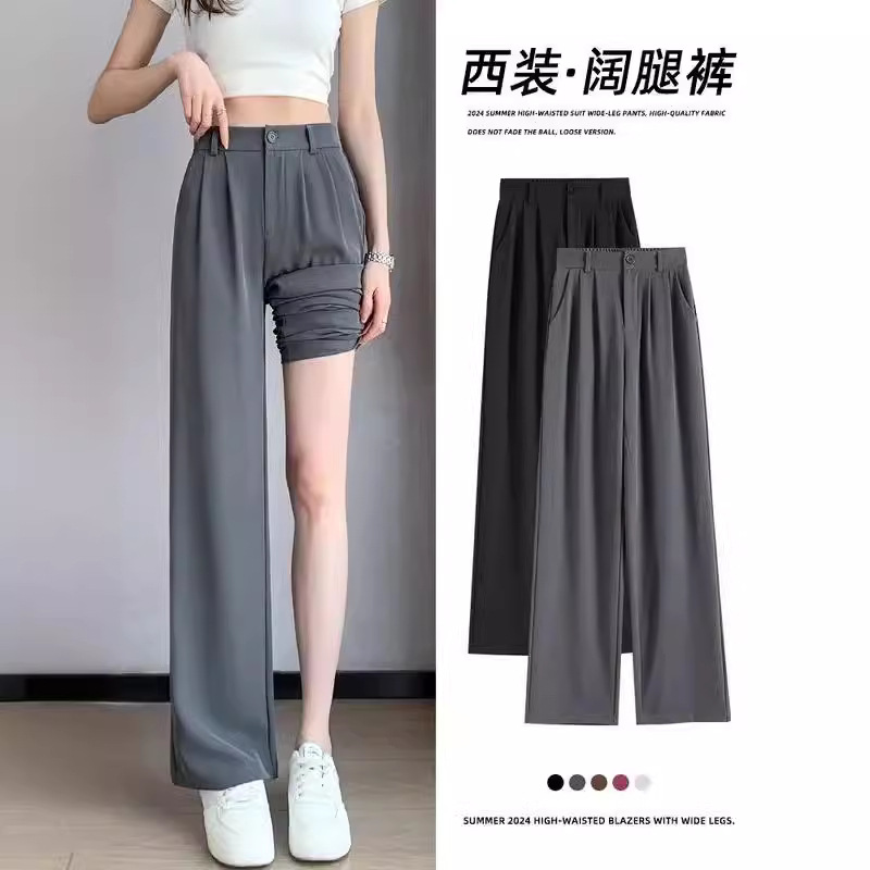 西装裤女垂坠感阔腿裤春夏新款日韩高腰休闲女裤跨境货源源头专供