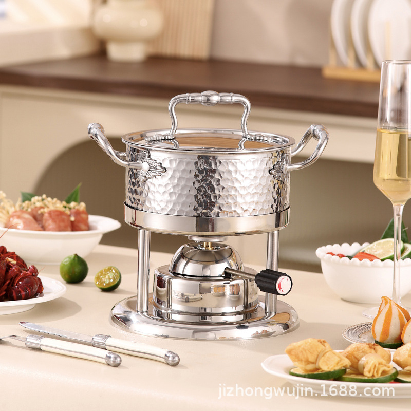 304 stainless steel small hot pot alcohol stove pot one pot of alcohol pot inflatable hot pot hotel club shabu Specification drawing