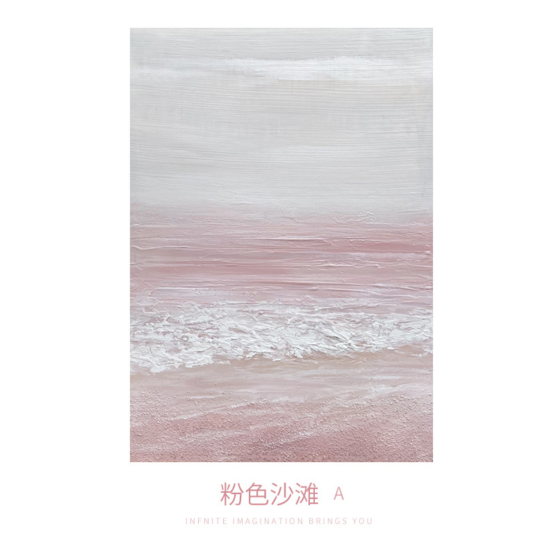 QJHY's thick-textured hand-painted "Pink Beach" oil painting for the entrance hall, living room decoration, and abstract bedroom wall hanging Item Picture