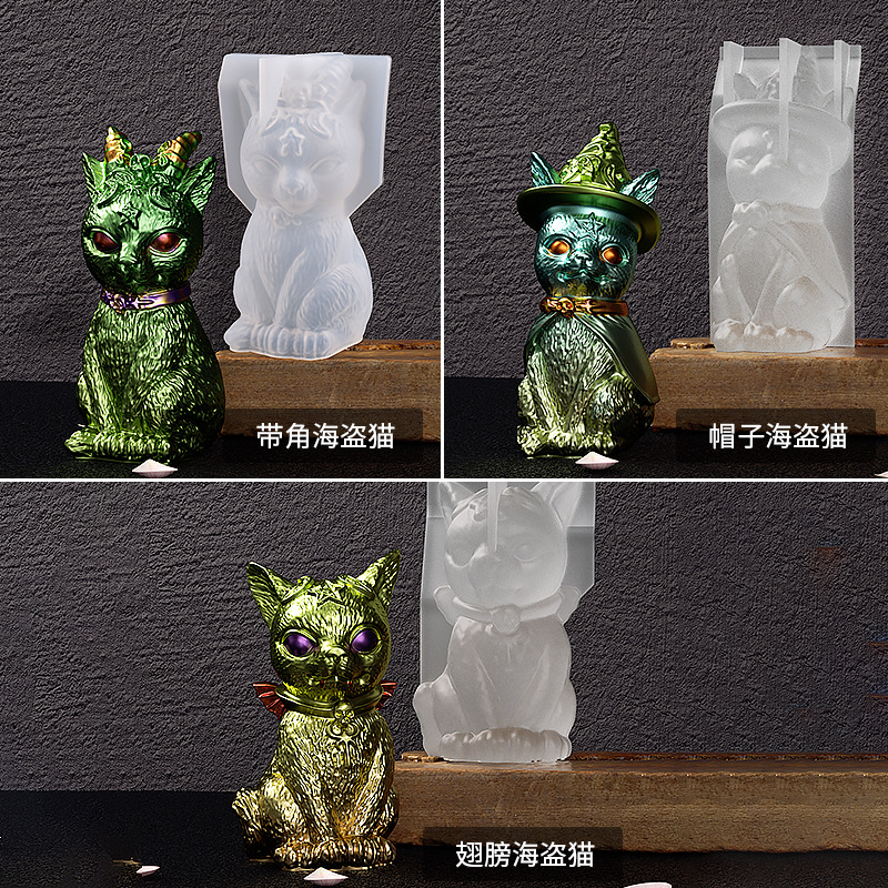 diy goteo resina espejo gato mágico mesa swing demonio pirata gato llave colgante molde de silicona Application Scenario