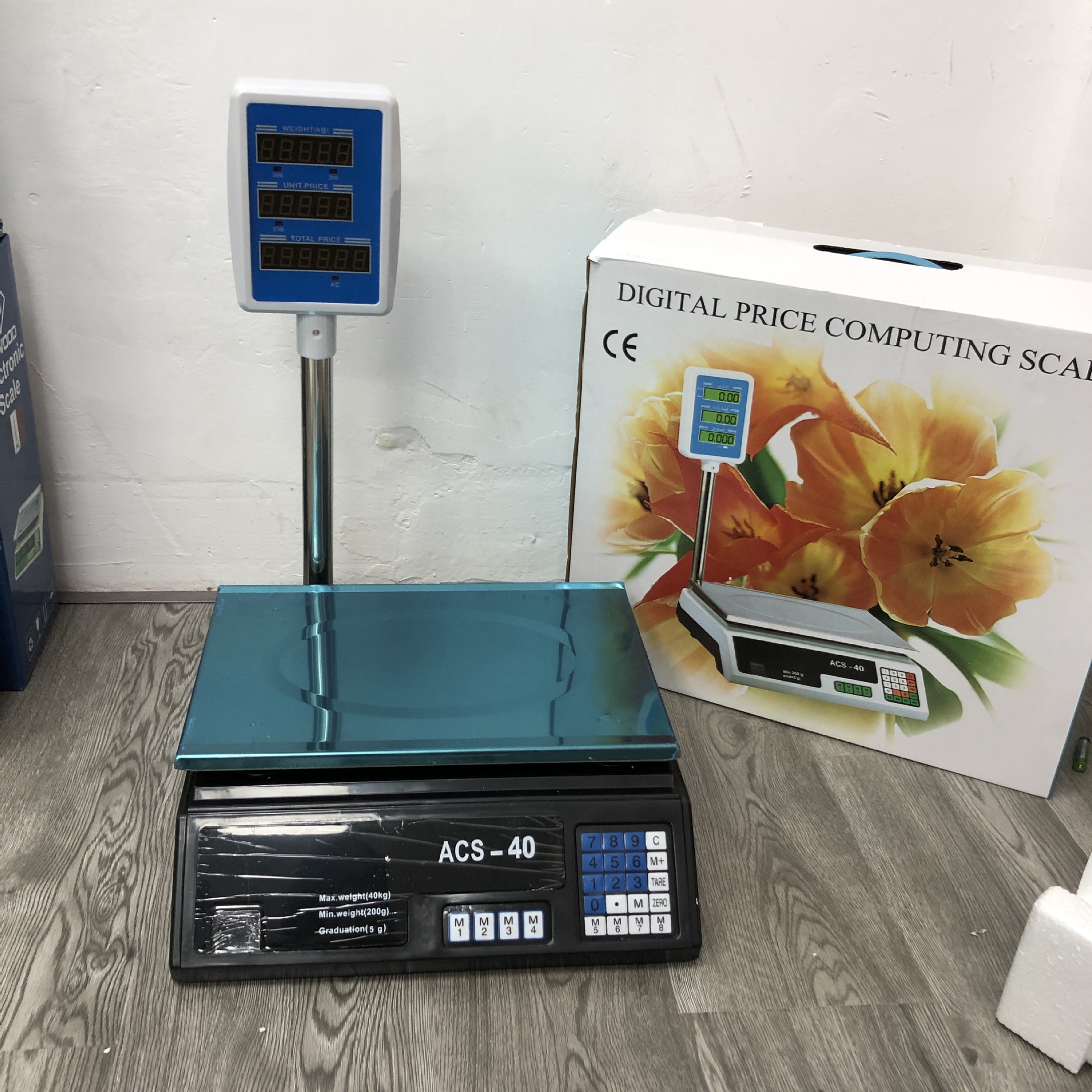Wholesale English pricing scales from the manufacturer, best-selling 40kg vertical pole weighing scales, supermarket fruit scales, commercial pricing platform scales details Picture