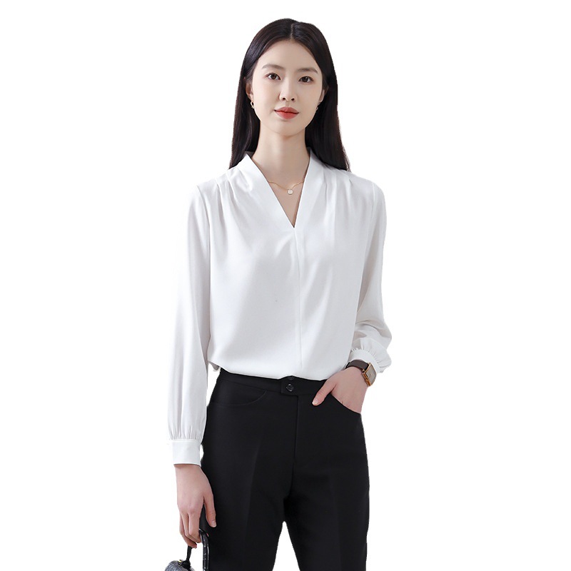 Chiffon shirt for women, long-sleeved, fashionable and stylish, casual and versatile women's top, professional and elegant, drape shirt Item Picture