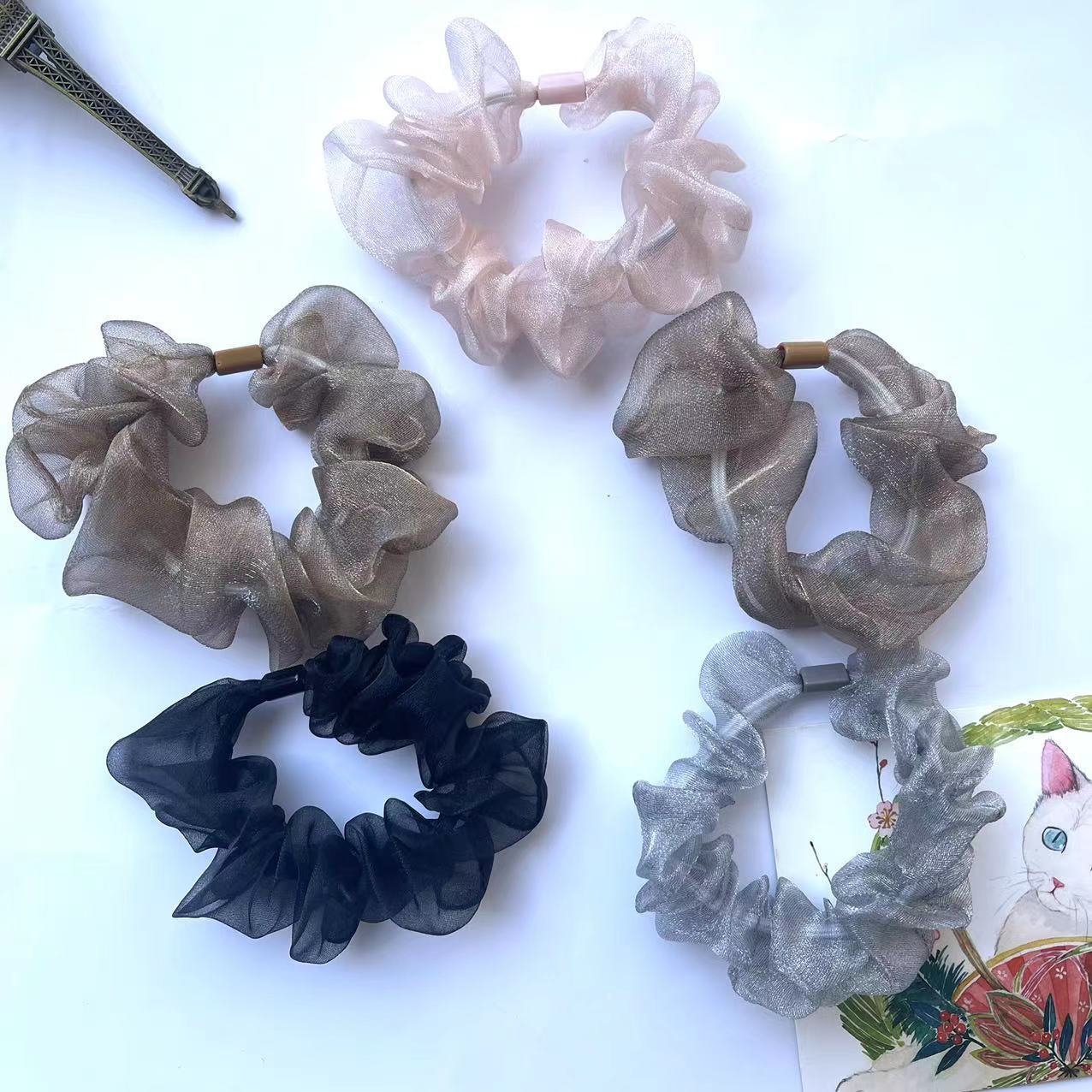 【1-11 Zones 】8 cm gauze loops 100 yuan per bundle, multi-color mesh small intestine loops, hair loops, simple hair ties, popular rubber bands, women's hair ties, ponytail 1 yuan 2 yuan Specification image