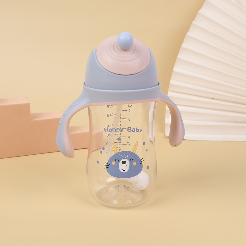 婴儿奶瓶宝宝儿童水杯带软吸管杯防摔防呛防漏可爱奶瓶图