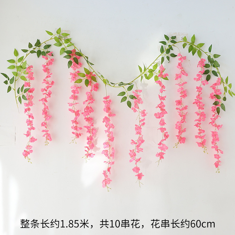 Artificial wisteria flowers, artificial wisteria strips, decorative flowers, twining around the ceiling, plastic flower vines, string flowers, plants, air conditioning pipes for shading Application Scenario