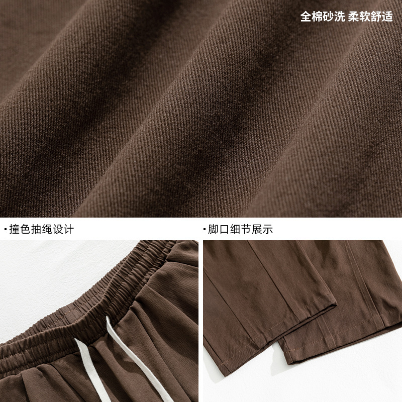 Japanese-style pure cotton casual pants for men in spring 2024, featuring a retro double pleated design and versatile long pants for men Application Scenario