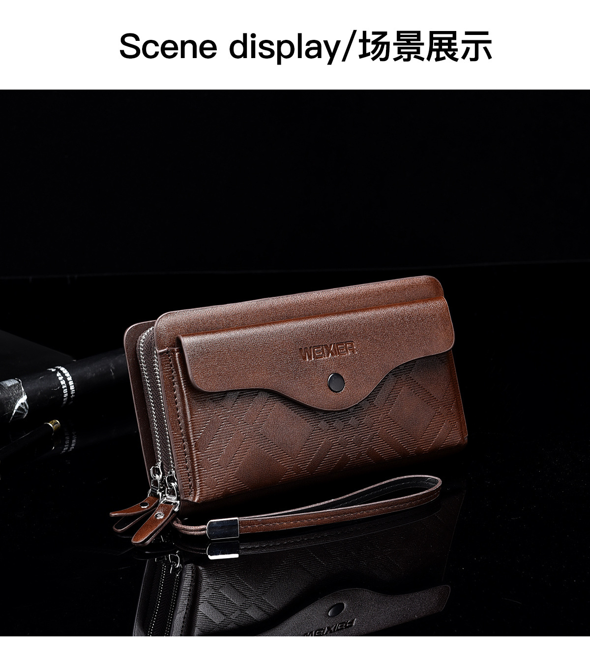 休闲男士长款商务钱包便携手抓包pu大容量双拉链手拿包多卡位夹包详情18