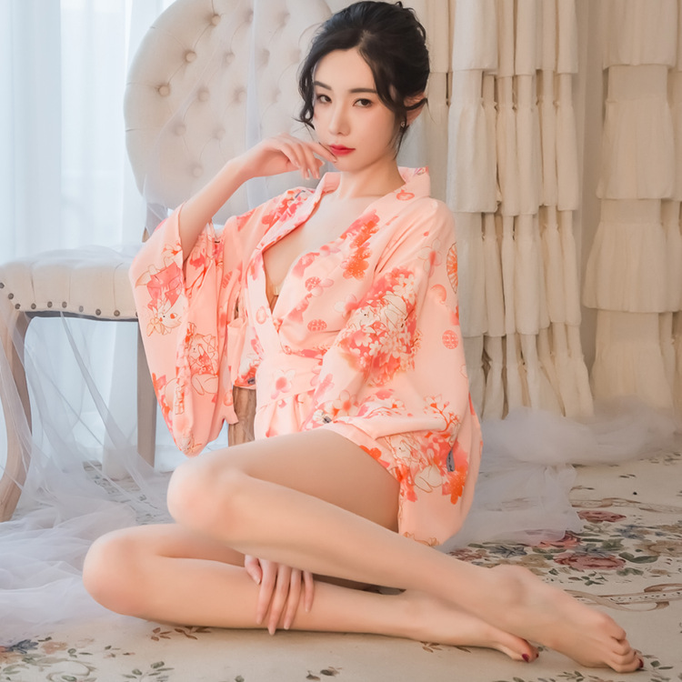 Kimono light chiffon sexy underwear sexy uniform cardigan pure desire to print large size pajamas bed Application Scenario