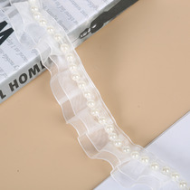 Folded lace pearl organza pleated lace lace organ wooden ear edge with elastic cuff skirt trims
