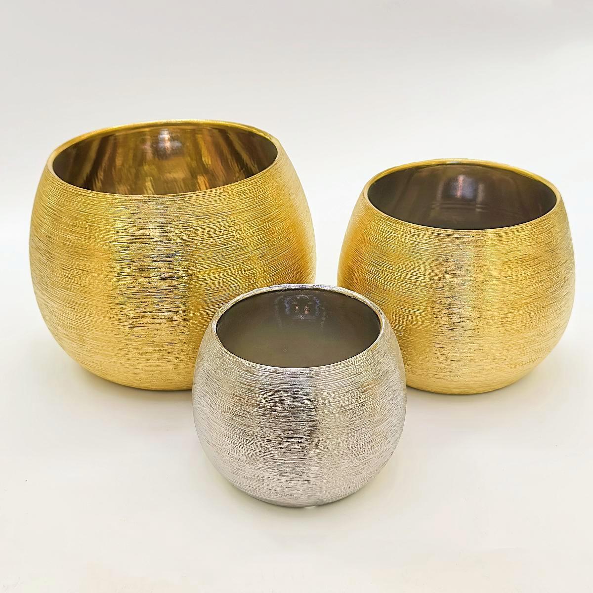 Gold-plated ceramic brushed succulent round flowerpot, ins European-style living room home decoration, vase, container, flower vase Specification image