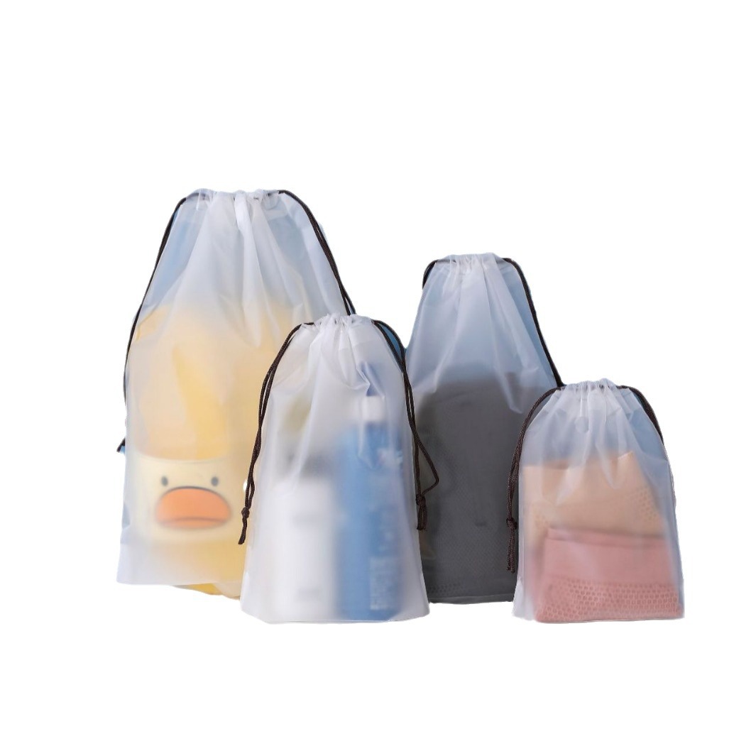 Wholesale of transparent frosted drawstring bags, thickened blank plastic clothing, waterproof clothes, underwear and travel storage bags Item Picture